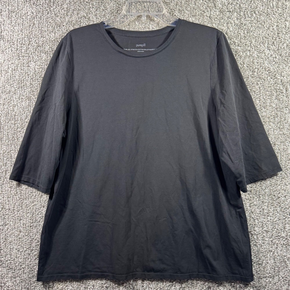 Pure Jill Black Stretch Cotton Ballet Sleeve Tee Shirt Knit Top Classic Women XL